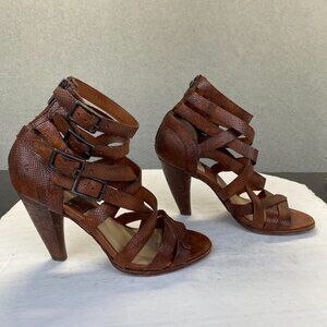 Frye Womens  Brown Leather Strap Heel Shoes Buckle,Size 6.5 M,Sandals,Zipper